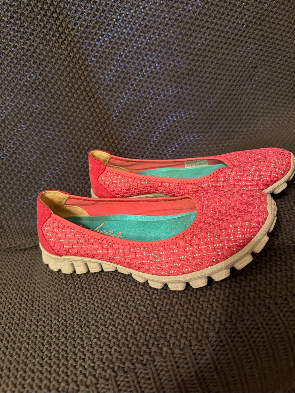 Skechers Women's Pink Woven Slip-On Flats with White Sole